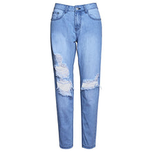 2016 New Arrival Women Jeans Mid Waist Women Hole Pants Summer Denim Jeans Pants Light Washed Loose Cotton Trousers