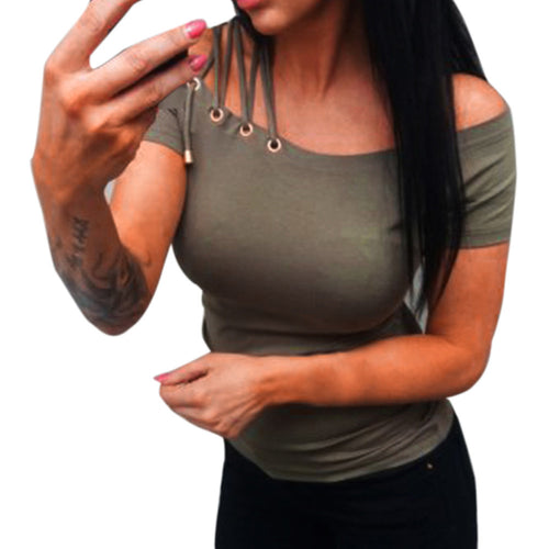 Bandage T shirt Women Off Shoulder Shirt Short Sleeve Tops Solid White Red Green T-shirt Kyliejenner Sexy Tee Shirt Femme