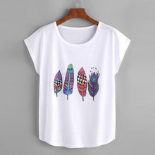 Feather Print White T Shirts Women Short Sleeve 2017 Summer Casual Top Jumper Shirt Feminina Women Tops Tee Shirts Femme