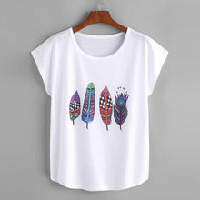 Feather Print White T Shirts Women Short Sleeve 2017 Summer Casual Top Jumper Shirt Feminina Women Tops Tee Shirts Femme
