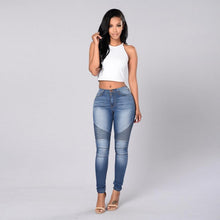 Women Slim Fit Mid Waisted Elasticity Jeans Blue Skinny Denim Pencil Pants For Fashion Laies Girls #LSIW