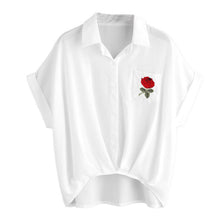 Womens Rose Embroidery T-Shirt Ladies Flower Printing Blusas Sexy V Neck Short Sleeve Shirt Women Pocket Elective shirt