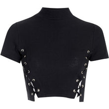 2017 Summer Lace Up Short T-shirt Crop Top sexy solid poleras de mujer moda t shirt femme vetement femme