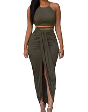Womens Sexy Cotton Sleeveless Slit Two Piece Maxi Skirt Set