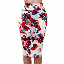 Women Sexy Midi Skirt Fashion Rose Floral Print Slim Bodysuit Party Street Style Knee-Length Empire Pencil skirt faldas mujer