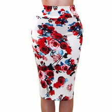 Women Sexy Midi Skirt Fashion Rose Floral Print Slim Bodysuit Party Street Style Knee-Length Empire Pencil skirt faldas mujer