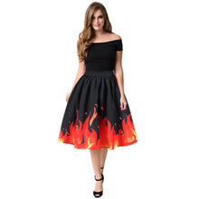 European Style Skirt Women Elastic Waistband Skull Rose Print Pleated Casual Midi Skirt Autumn Winter Skirts faldas mujer