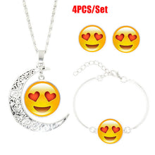 Statement Chain Crescent Moon Necklace Stud Earrings Bracelet Bangle Set QQ expression time Necklace Set #py50