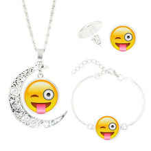 Statement Chain Crescent Moon Necklace Stud Earrings Bracelet Bangle Set QQ expression time Necklace Set #py50
