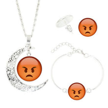 Statement Chain Crescent Moon Necklace Stud Earrings Bracelet Bangle Set QQ expression time Necklace Set #py50