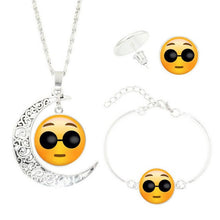 Statement Chain Crescent Moon Necklace Stud Earrings Bracelet Bangle Set QQ expression time Necklace Set #py50