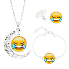 Statement Chain Crescent Moon Necklace Stud Earrings Bracelet Bangle Set QQ expression time Necklace Set #py50