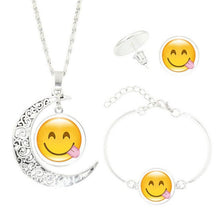 Statement Chain Crescent Moon Necklace Stud Earrings Bracelet Bangle Set QQ expression time Necklace Set #py50