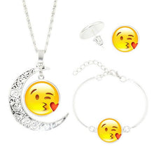Statement Chain Crescent Moon Necklace Stud Earrings Bracelet Bangle Set QQ expression time Necklace Set #py50