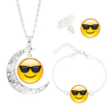 Statement Chain Crescent Moon Necklace Stud Earrings Bracelet Bangle Set QQ expression time Necklace Set #py50