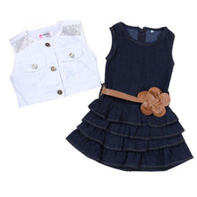 2pcs Baby girl Dress+Jacket Suits belt Jeans kids Summer Denim vest dress Models Vest Jeans Children Girls clothes Jeans 2-7 Y