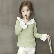 Sweet Girl T-shirts 2017 Autumn Girls Fashion Ruffles Lace Cotton T-shirts Kids Top&outwear 5 Colors