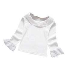 Sweet Girl T-shirts 2017 Autumn Girls Fashion Ruffles Lace Cotton T-shirts Kids Top&outwear 5 Colors