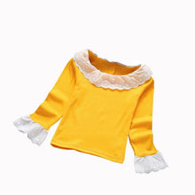 Sweet Girl T-shirts 2017 Autumn Girls Fashion Ruffles Lace Cotton T-shirts Kids Top&outwear 5 Colors