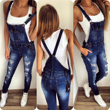 Women Adjustable Strap Ripped Denim Overalls Jean Jumpsuits Suspender Trousers